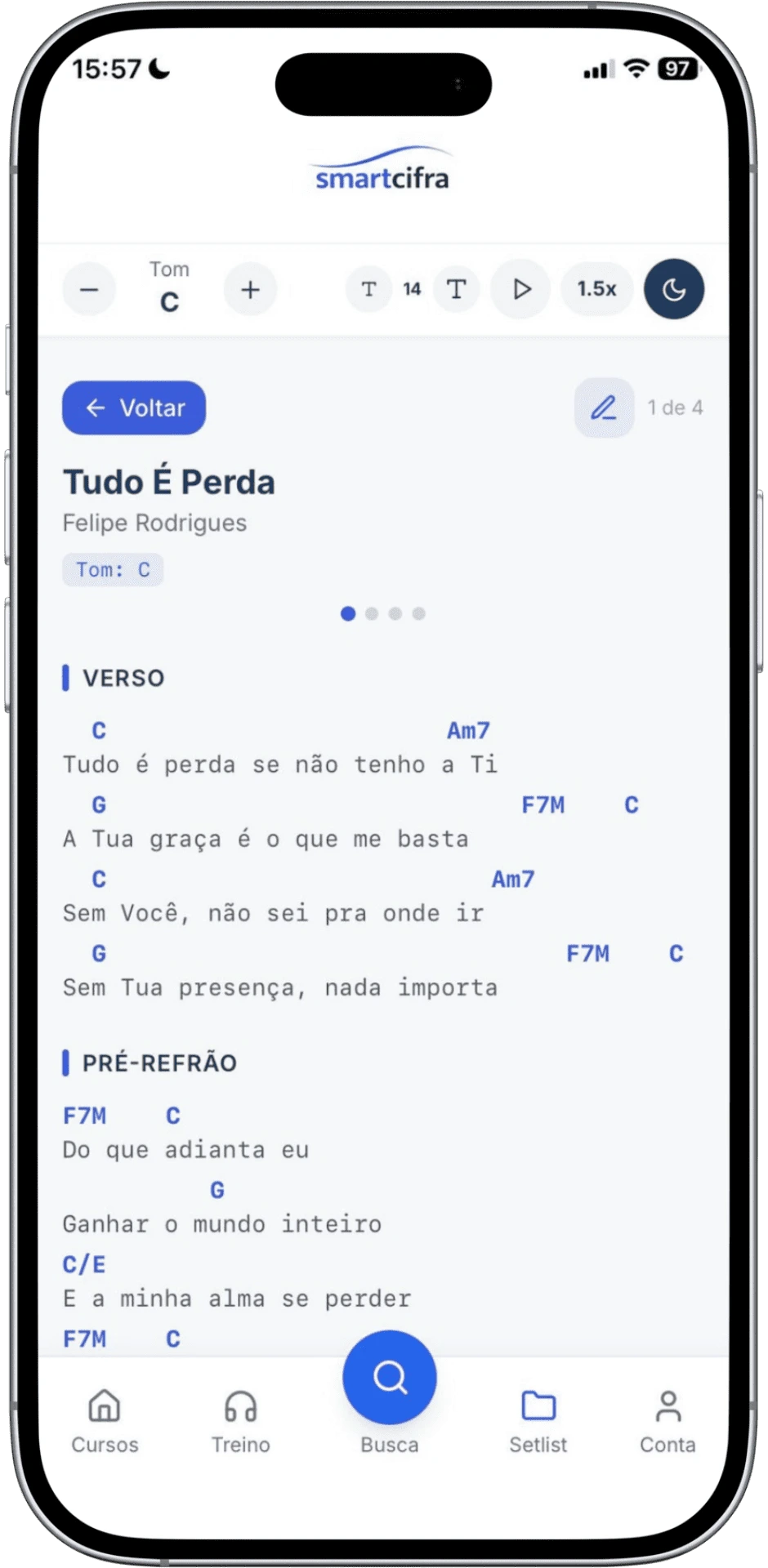 Cifra editável no SmartCifra com acordes e estrutura personalizados