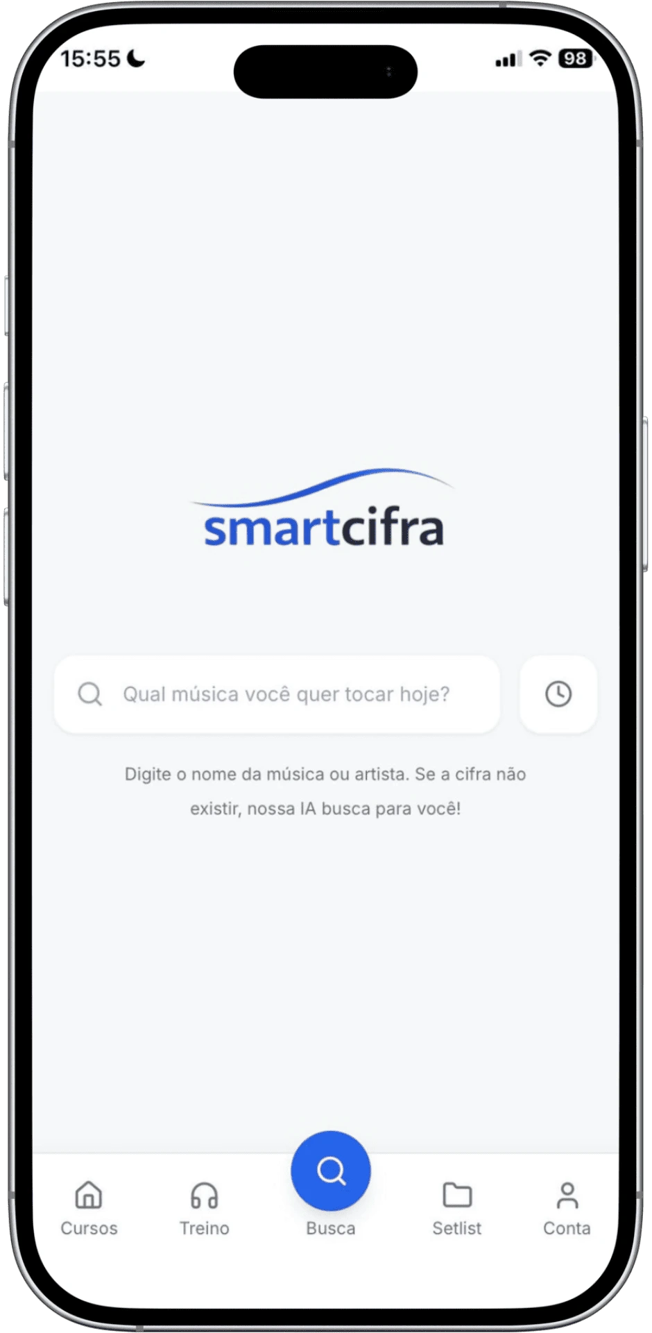 Tela inicial do SmartCifra com busca inteligente de cifras