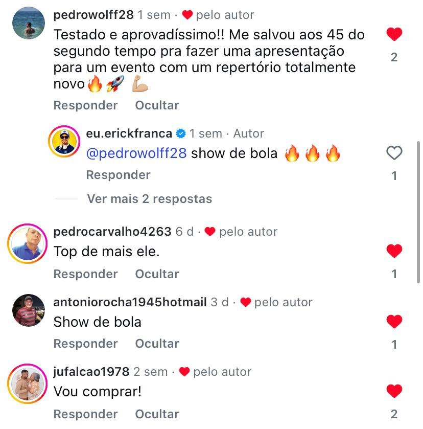 Comentário de músico no Instagram do SmartCifra
